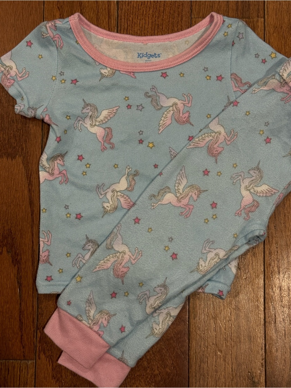 Kidgets Light Blue Unicorn Pajama Set with Pink Trim